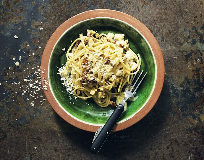 Spaghetti Carbonara mit Räuchertofu